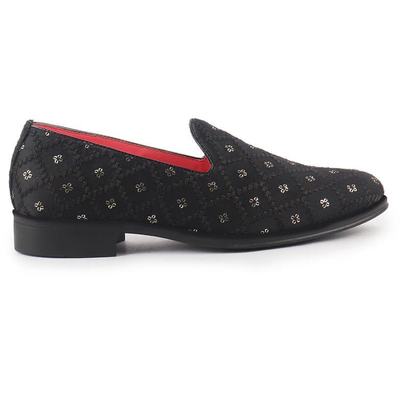 Image of FAUSTO Men Embroidered Sequin Ethnic Slip-On Juttis and Mojaris | Traditional Party Loafer Sherwani Shoes for Wedding, Reception, Cocktail and Festive Outfits