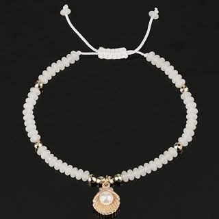 ARBM Natural Gemstone Bracelet,Shell Design White Crystal Bracelet,Braided Bracelet Adjustable Crystal Bracelet,Anti Anxiety Relax Bracelet Lucky Stone Bracelet