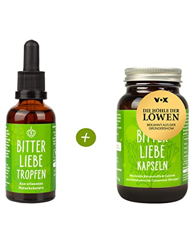 BitterLiebe® Power-Paket mit 1x Bittertropfen (50ml) und 1x Bitterstoffe Kapseln (90Stk.) I Mariendistel Löwenzahn Artischocke, Bitterkräuter, bitter Cover
