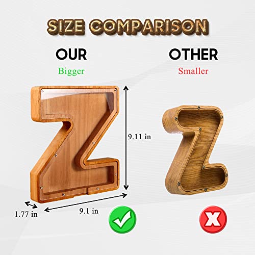 Piggy-Bank For Kids Boys Girls Large Piggy Banks 26 English Alphabet Letter,Personalized Wooden,Transparent Money Saving Box Custom Text Name Diy Creative Gift For Real-Money (A) #TOP3