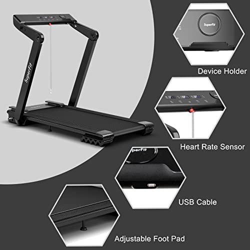 Image of GYMAX Folding Treadmill, 4HP Running Machine with LED Touch Screen, Smart APP Connection, Free Installation Fitness Workout Treadmill for Home Gym