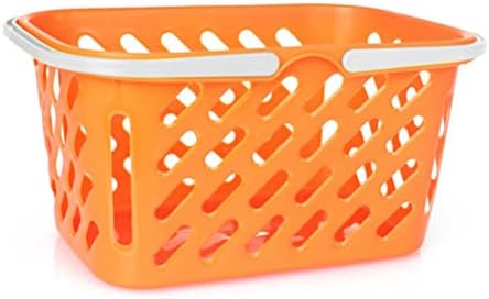 TOYMYTOY Shopping Basket Toy Portable Kids Plastic Grocery Basket with Handle for Children Kids Kitchen Pretend Play Toy (Orange)