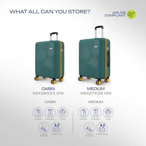 Image of Safari Pentagon Neo 8 Wheels Set of 2 (Cabin + Medium) Trolley Bags Hard Case Polypropylene, 360 Degree Wheeling Luggage, Travel Bag, Suitcase for Travel, Trolley Bags for Travel, Sage Green