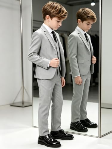 Image of Suit for Boy Formal Slim Fit Tuxedo 5 Pieces Kids Toddler Wedding Outfit Blazer Pants Vest Set Boys Suits
