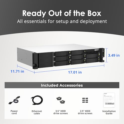 Image of QNAP TS-864eU-8G-US 8 Bay High-Speed Short Depth Rackmount Rackmount NAS with Dual-2.5GbE, Intel Celeron CPU, 8GB DDR4 Memory and 2.5GbE (2.5G /1G /100M) Network Connectivity (Diskless)