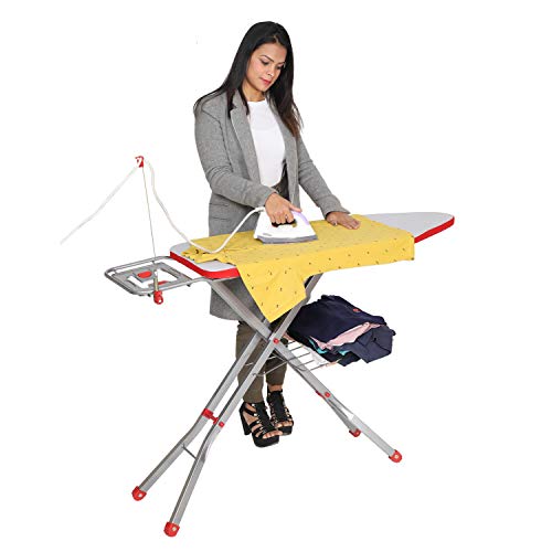 PAFFY Premium Metal Mesh Ironing Board, Large, Foldable, Adjustable and with Aluminised Ironing Surface, Super Ace (Maroon & Silver)
