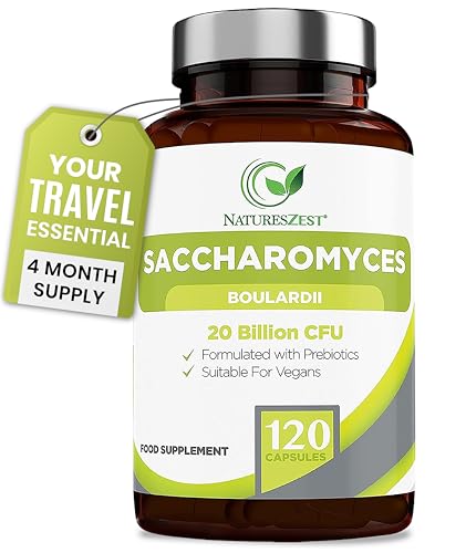 Natures Zest Saccharomyces Boulardii 20 Billion CFU 120 High Strength Vegan Capsules | 4 Month Supply Live Cultures with FOS Fibre Men & Women UK Made