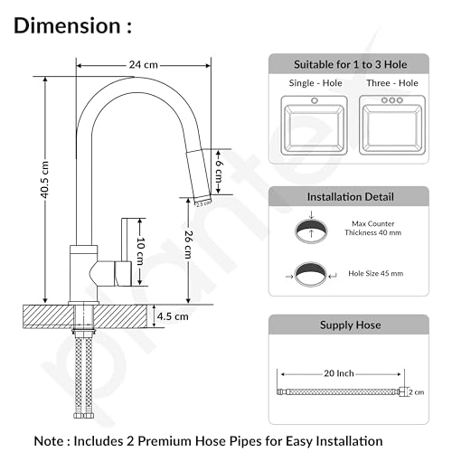 Image of Plantex Pull-Down Kitchen Sink Tap /304 Stainless Steel Sink Tap for Kitchen Basin with 360⁰ Swivel Spout /Kitchen Sink Faucet- (1062, Chrome)