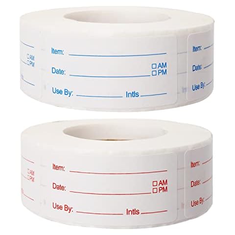 2 Rolls 1000 Pieces Removable Food Stickers, 1 x 2 Inch Food Freezer Lables Reminder Food Storage Labels Prep Canning Labels for Jars, Pantry and Meal Containers (Red, Blue) Cover