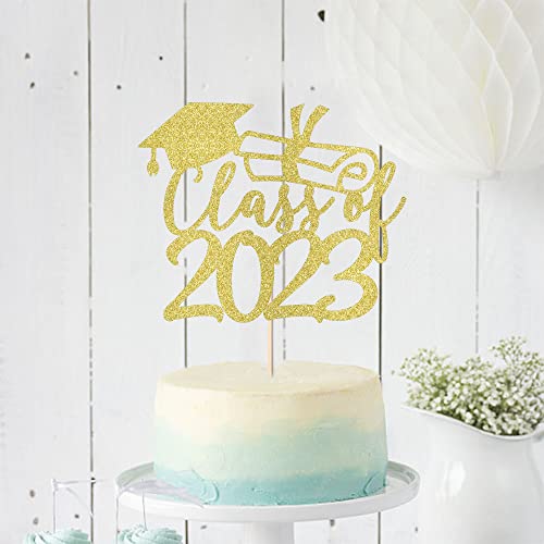 Qertesl Gold Class Of 2023 Congrats Grad Cake Topper Glitter Graduation Party Supplies - High School College Graduates -College Graduate Cake Topper Decorations #TOP5