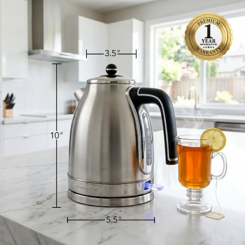 Image of OVENTE 1.7L Stainless Steel Electric Kettle, 1500W Power, Silver KS777S | Fast Boiling Heater, BPA Free, Cordless Body Design, Auto Shut-Off, Boil-Dry Protection, Indicator Light and Removable Filter