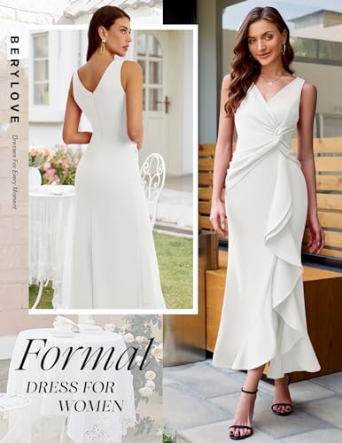 Image of BeryLove Formal Wedding Guest Evening Midi Ruffle Dresses Prom Cocktail Party Mother of The Bride Dress