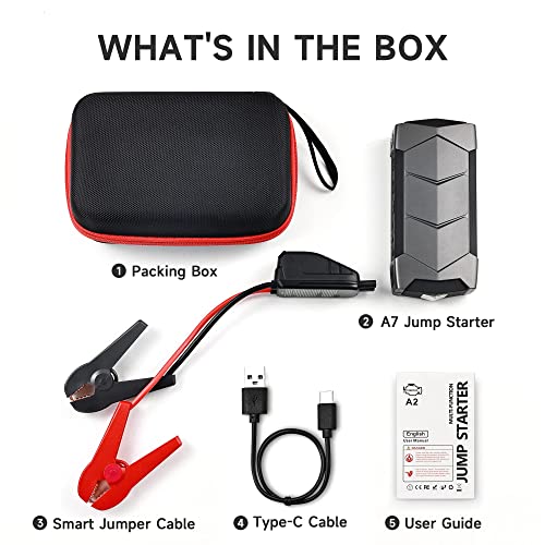 Portable Car Jump Starter,2000A Battery Jump Starter(Up To 6.0L Gas 4.0L Diesel Engine)12V Car Battery Charge Jump Starte With Usb Fast Charging,Emergency Warning/Led Light And Compass #TOP7
