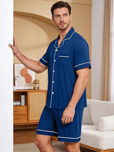 Image of Mens 2 Piece Short Sleeve Button Down Pajama Set, S-3XL