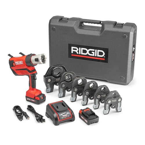 RIDGID 67053 RP 350 ProPress 8-Piece Pressing Tool Kit with 18-Volt Battery Charger 4 ProPress Press Tool Jaws (1/2 to 2) and Case