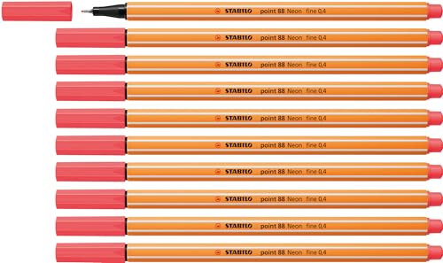 STABILO – Fineliner – point 88-10er Pack – Neonfarbe, leuchtfarbenrot