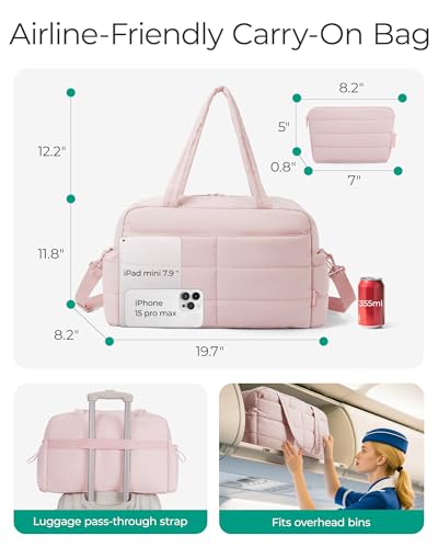 Image of BAGSMART Gym Bag for Women, Lightweight Puffer Duffle Bag 2-PC Travel Bag, 31L Weekender Overnight Bag Quilted Carry On Tote Bag, Diaper Hospital Dance Bag for Travel, Gym, Water Resistant