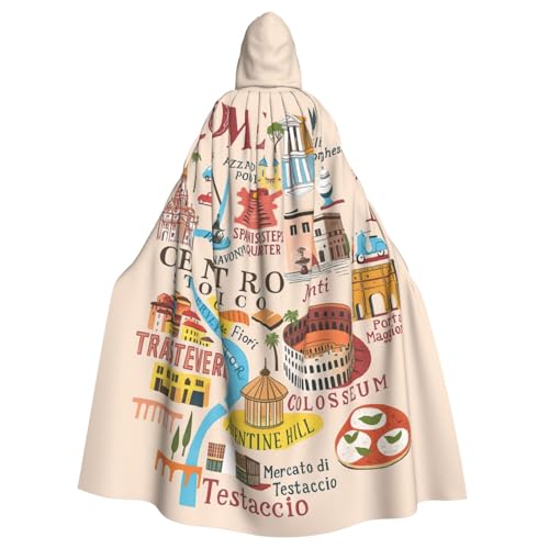 ggasdvjj Disfraz unisex de mapa completo de Roma con monumentos ilustres con capucha, para fiesta de disfraces, capa de Halloween, capa de fiesta temática.