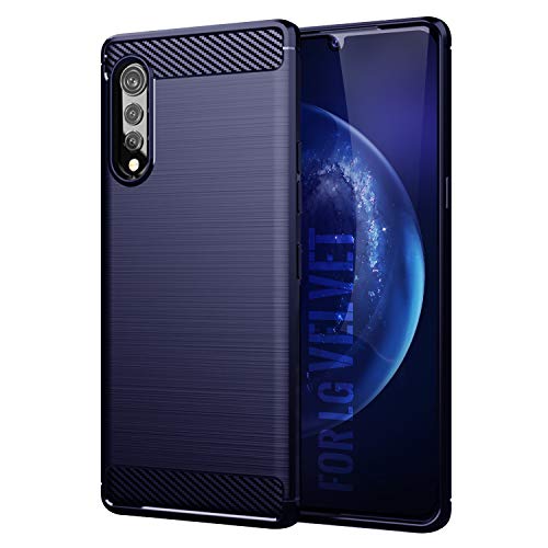 KEEPXYZ Funda de Terciopelo LG, Funda Protectora de Agarre de Gel con Efecto de Fibra de Carbono [Antiarañazos] [Anticolisión] Compatible con LG Velvet [Azul]