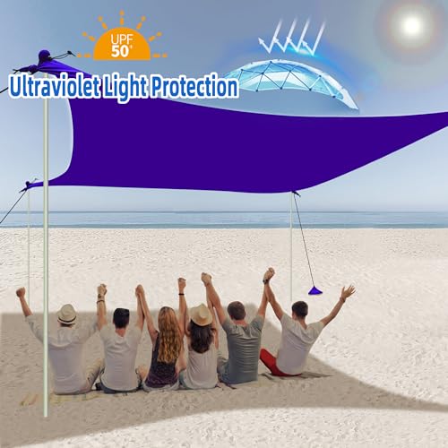 Image of UMARDOO Family Beach Tent Canopy Sun Shade Portable 10x10FT, Large Wind Resistance Beach Sun Shelter Easy Setup with Packable Carry Bag for Outdoor Travel UPF 50+(Purple)