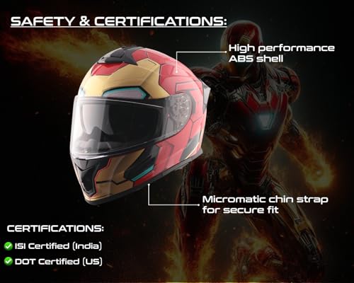 Image of Vega Zap Marvel Iron Man Edition Full Face Helmet - Premium Graphic Finish, Gloss Red Gold - L
