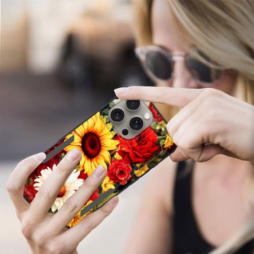 KJFHDJFDH for iPhone 16 Pro Case,Dual Layer Hybrid Heavy Duty Rugged Shockproof Hard PC +Soft Silicone Protective Case for iPhone 16 Pro 6.3 inch 2024,Sunflowers and Roses Pattern - image 7