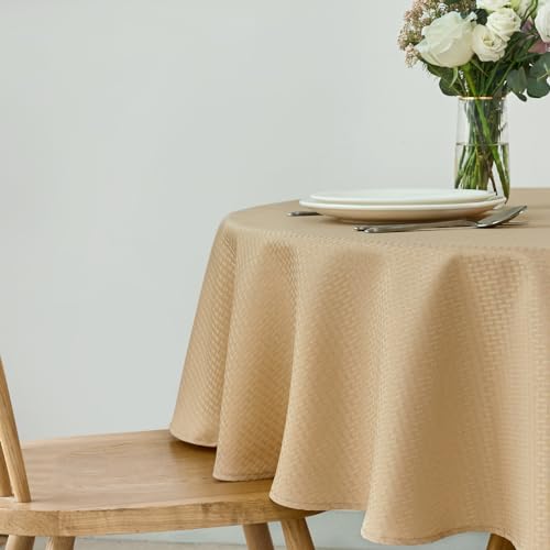 Image of maxmill Round Weaved Texture Design Tablecloth Spill-Proof Wrinkle Free Soft Washable Table Cloth for Circular Table Cover, for Dining Room Buffet Banquet Parties Holiday Dinner, 70 Inch Beige