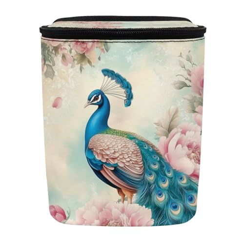 Image of Talayituse Vintage Peacock Flower Print Car Trash Bin, Large Size Auto Trash Can Adjustable Portable Garbage Can with Lid, Vehicle Hanging Bag for Headrest Front Back Seat