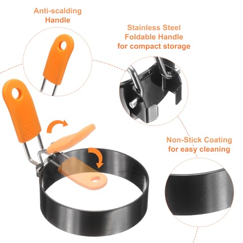 sourcing map 2Pcs Egg Rings 6" Stainless Steel Nonstick Pancake Cooking Ring with Silicone Handle for Griddle Frying Eggs Sandwich Omelets Breakfast - Image 3