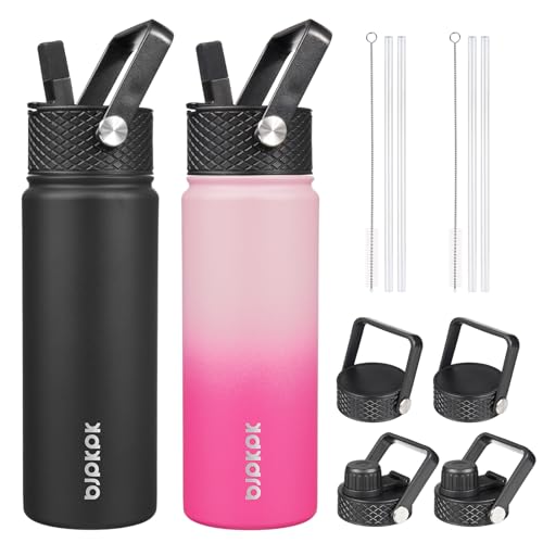 Image of BJPKPK 2 Pack 22oz Insulated Water Bottles with Straw Lids, Stainless Steel