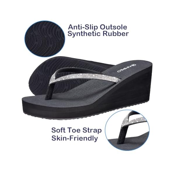 Ampeo Women's Wedge Sandals Rhinestone Thong Platform Flip Flops