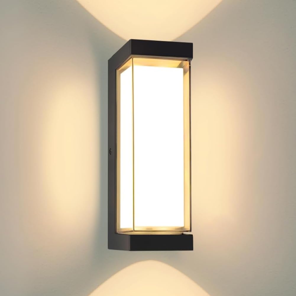 Applique murale d'extérieur à LED – IP65 étanche – Lumière moderne en aluminium pour intérieur et extérieur – Design carré blanc chaud 3000 K – Lanterne de patio noire