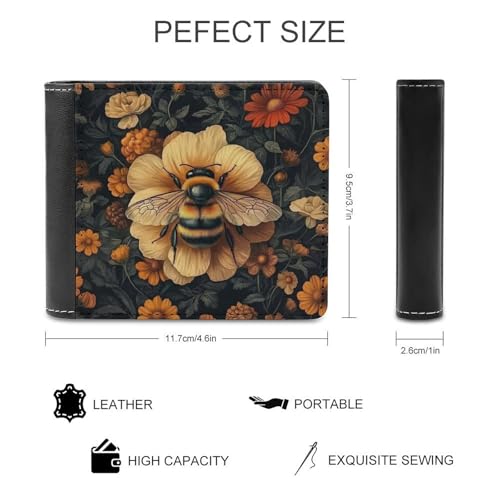 Vintage Buzzing Bee Floral Wallet Slim Small Wallets Short Wallet Horizontal Wallet Coin Purse Portable2
