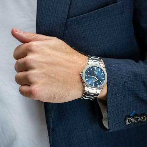 Casio Edifice Blue Analog Dial Silver Stainless Steel Band Men's Watch, Silver, Classic