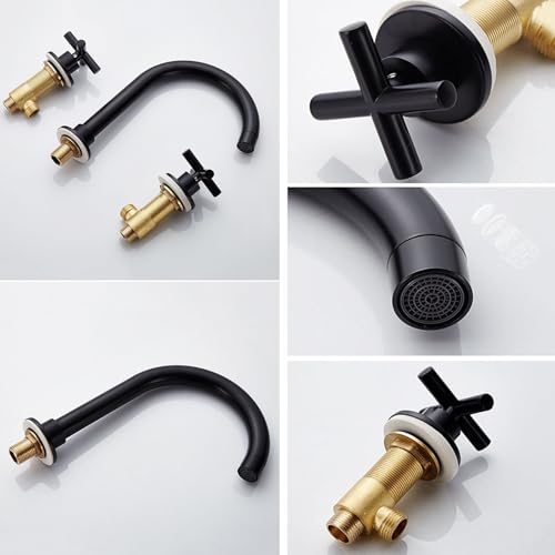 Robinet de Salle de Bain 3 Trous Noir ISCBAFYX Mitigeur de Lavabo - 5