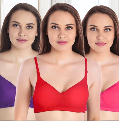Image of Women's Bra Pack of 3 - Lightly-Padded Cotton Blend Bra Everyday Comfort Innerwear