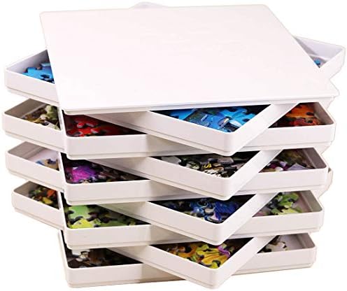 PUZZLE EZ 8 Puzzle Sorting Trays with Lid 8" x 8" Sorter Holder Jigsaw Puzzle Accessories Storage Organizer for Adults Hold Up to 1000 Pieces Space Saver Gift for Puzzle Lover