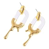 Donabus Pendientes de gota de resina transperante, aretes artísticos con forma de metal orgánico y forma de metal fluido, II, Latón, Sin piedra preciosa