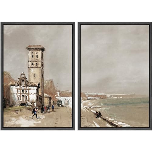 MUDECOR Framed Canvas Print Wall Art Historic Waterfront Building Classic