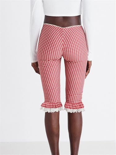 Sunloudy Y2k Capri Pants for Women Gingham Tights Knee Length Bottom Low Waist 3/4 Length Cropped Legging Coquette Streetwear4