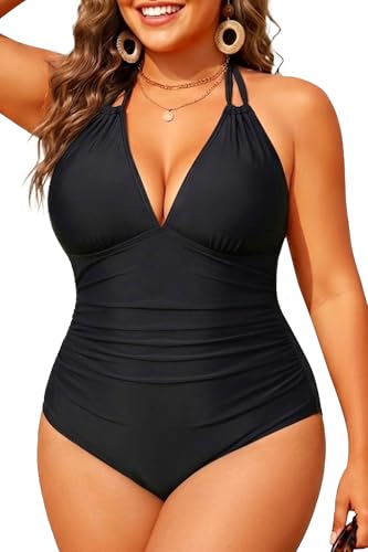 Aqua Eve Plus Size Swimsuits One Piece Bathing Suit for Women Tummy Control Sexy Halter Swimwear...