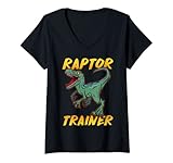 Womens Funny Raptor Trainer Jurassic Dinosaur Coach Sport V-Neck T-Shirt