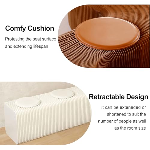 Image of Flexible Kraft Paper Folding Bench with 5 Cushion, 98 inch Retractable Honeycomb Ottoman, Collapsible Portable Seating for Entryway, Space-Saving Vanity Stool, 660 lbs Modern Sustainable Furniture (Brown)