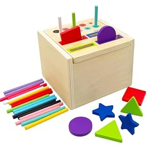 Wooden Sorting Toys Montessori Color & Shape Sorter Preschool Learning Activities Fine Motor Skills Sensory Toys for Toddlers 2-5 Birthday Gifts for Boys and Girls (Colorful-Cube)