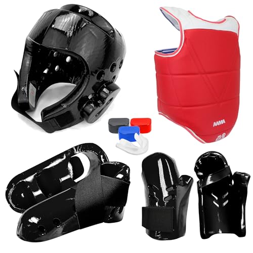 AAMA Custom Foam Sparring Gear Set - Headgear, Olympic Style Chest Guard, Foam Punch and Kick - Black