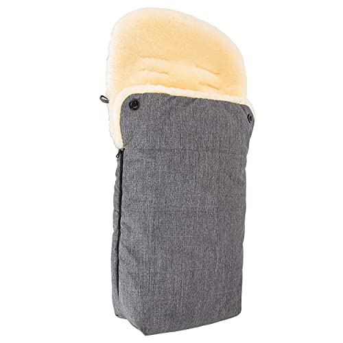 Merauno® Baby Lammfellfußsack Kinderwagen Fellsack kuscheliger Buggy Kinderwagen-Fußsack aus Fell Wind und Wasserdicht Universal 90×50cm (Hellgraue Melange)