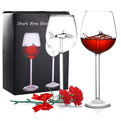 Shark Wine Glasses Set of 2,Crystal Goblets Red Wine Glasses with Great Gift Packaging for Family Parties Weddings Christmas (10 OZ)