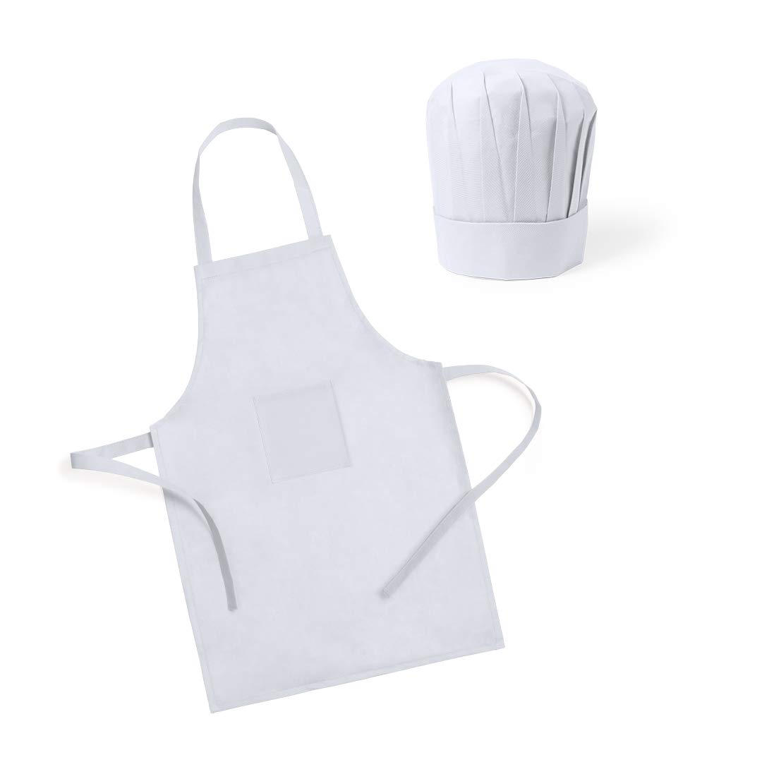 Lote 25 Delantales + Gorros de Cocina Infantiles para Niños Blancos - Delantales Niños Juveniles