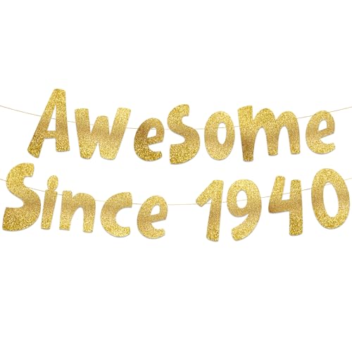 Image of Pre-Strung Awesome Since 1940 Gold Glitter Banner - Funny 86th Birthday Decorations for Men and Women - Birthday Party Supplies and Gifts