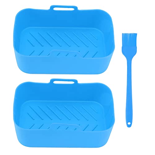 2Pcs Fryer Silicone Basket for DZ201 Foodi 8QT, Nonstick High Temperature Resistance Silicone Liner with Brush, Reusable Rectangle Air Fryer Basket for Healthier Cooking (Blue)